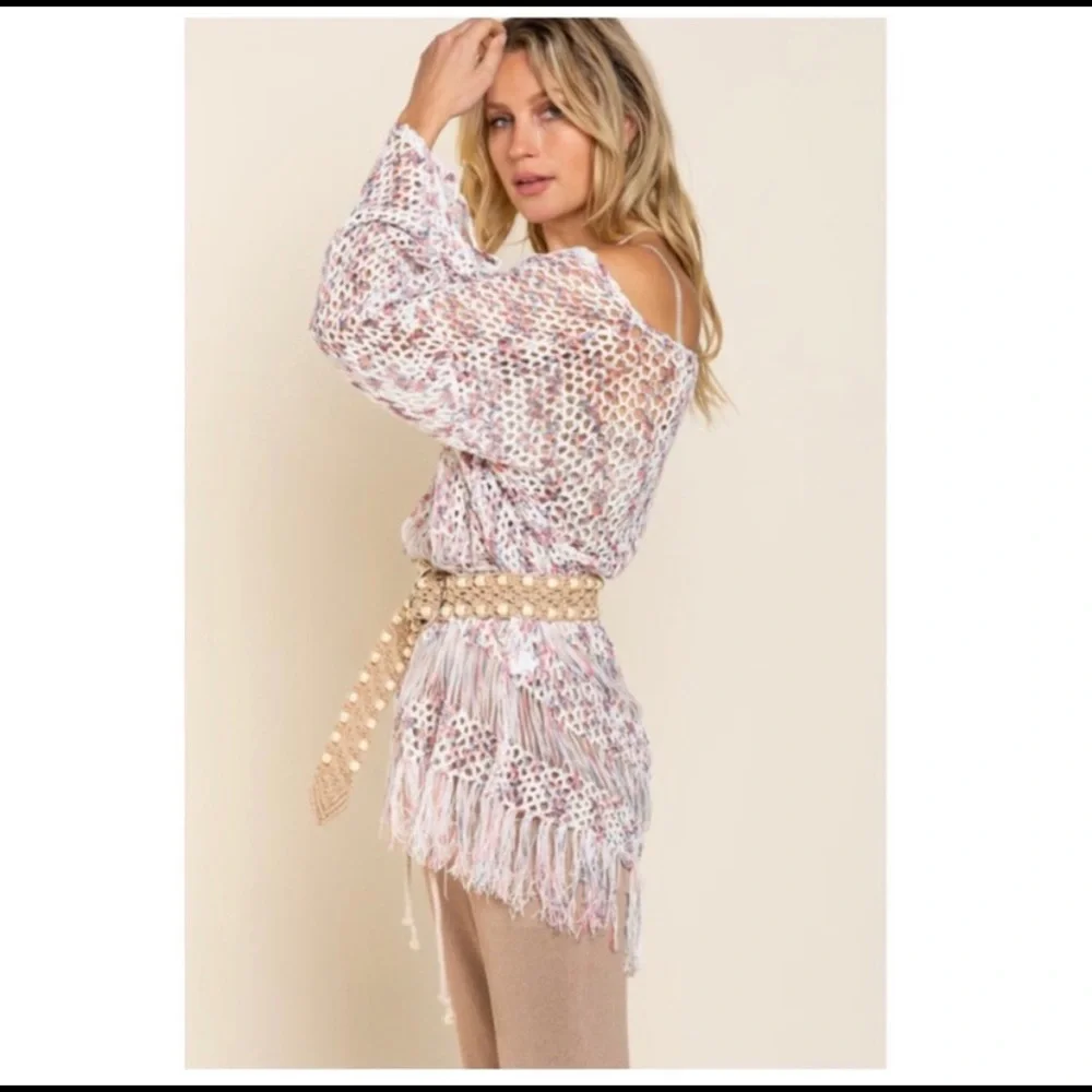 NEW POL Sheer Sexy Fringe Crocheted Tunic - Picture 4 of 9
